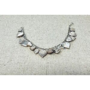 Vintage Mauritius Vintage JCM Sterling Silver Puffy Multi Heart Charm Bracelet